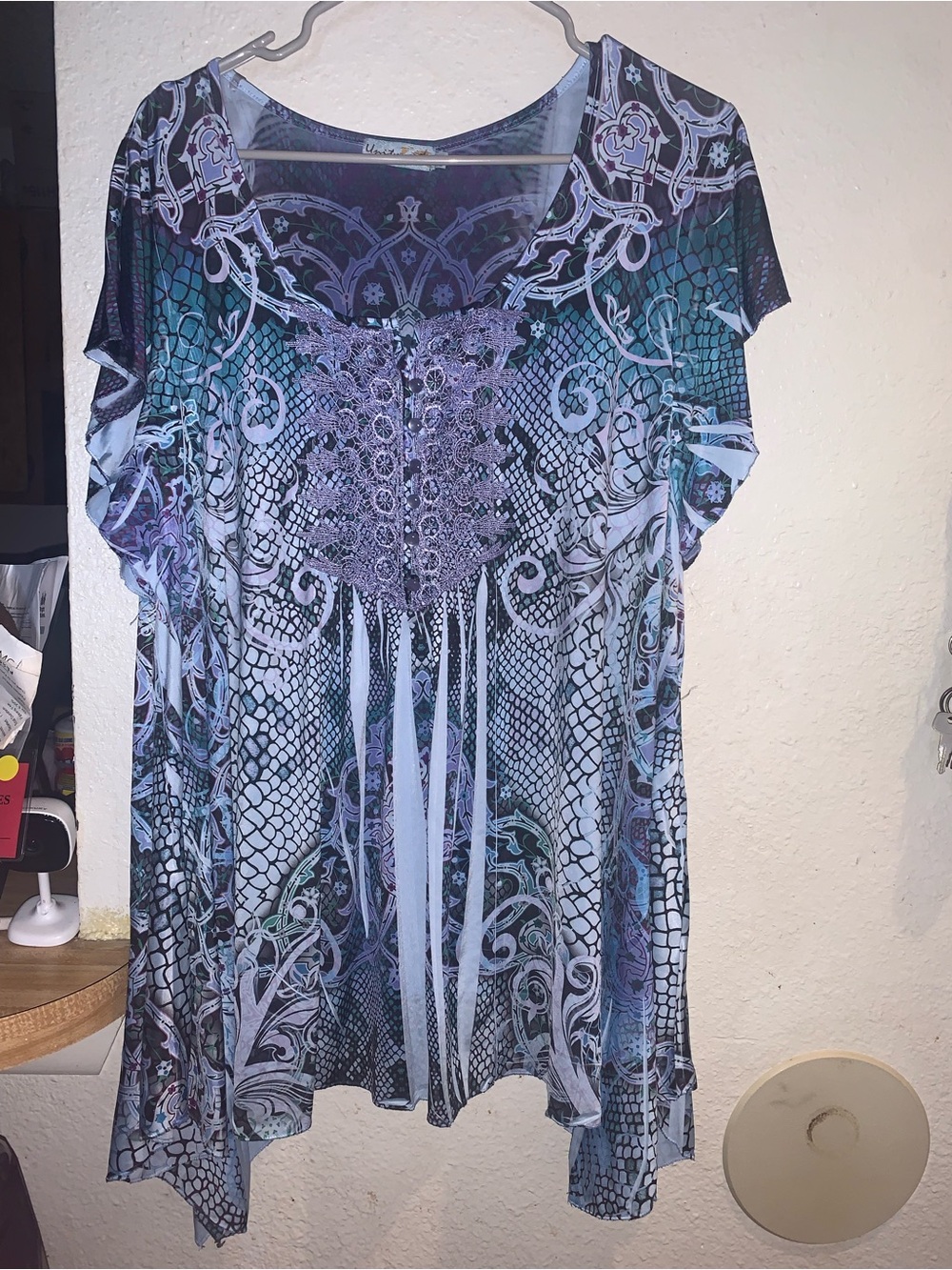 Unity World Wear Blue and Purple Lace-Front Women's Tunic Blouse